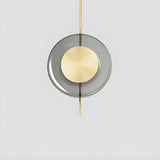 Modern Dining Room Gold Disc Smoke Grey Glass Pendant Light Image - 6