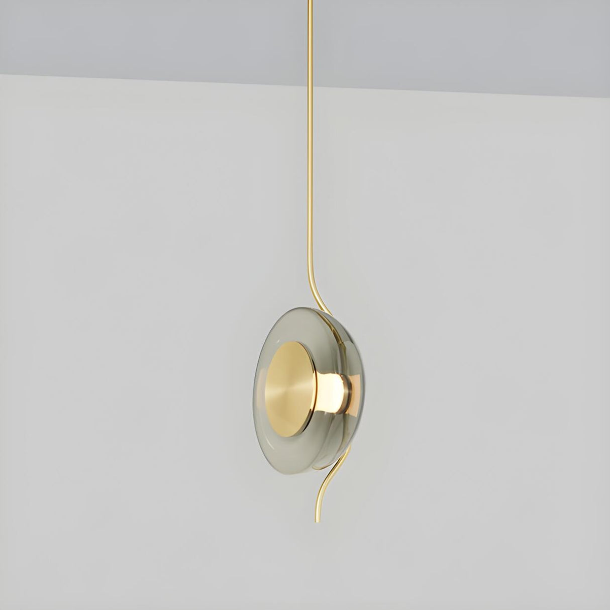 Modern Dining Room Gold Disc Smoke Grey Glass Pendant Light Image - 8