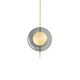 Modern Dining Room Gold Disc Smoke Grey Glass Pendant Light Image - 9