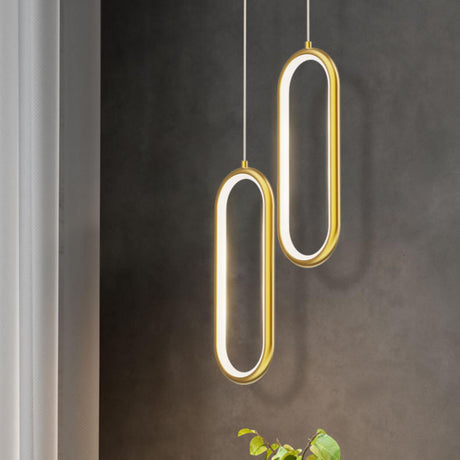 Modern Dining Room Gold Dual Oval LED Pendant Light Image - 2