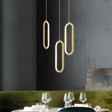 Modern Dining Room Gold Dual Oval LED Pendant Light Image - 3