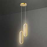 Modern Dining Room Gold Dual Oval LED Pendant Light Image - 9