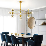 Modern Dining Room Gold Frame Glass Globe Chandelier Image - 1