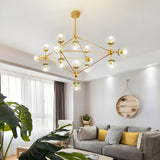 Modern Dining Room Gold Frame Glass Globe Chandelier Image - 5