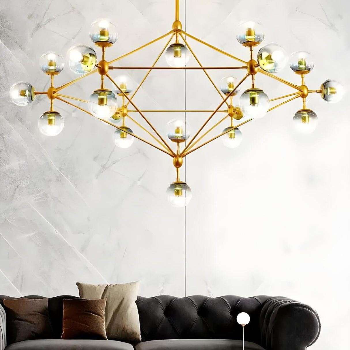 Modern Dining Room Gold Frame Glass Globe Chandelier Image - 6