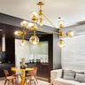 Modern Dining Room Gold Frame Glass Globe Chandelier Image - 8