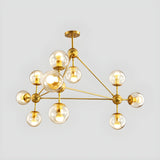 Modern Dining Room Gold Frame Glass Globe Chandelier Image - 9