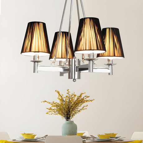 Modern Dining Room Gold Patterned Tapered Fabric Chandelier Image - 1