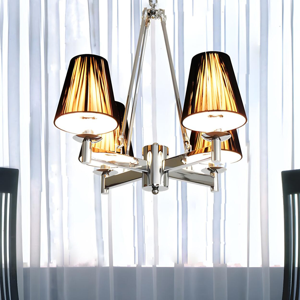 Modern Dining Room Gold Patterned Tapered Fabric Chandelier Image - 2