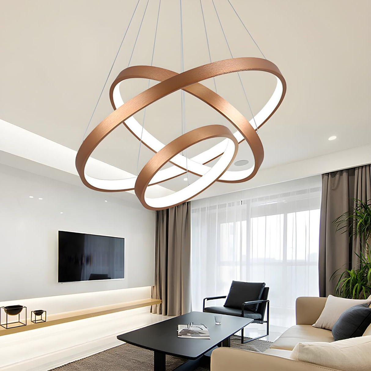 Modern Dining Room Gold Ring LED Pendant Light Chandelier Image - 10