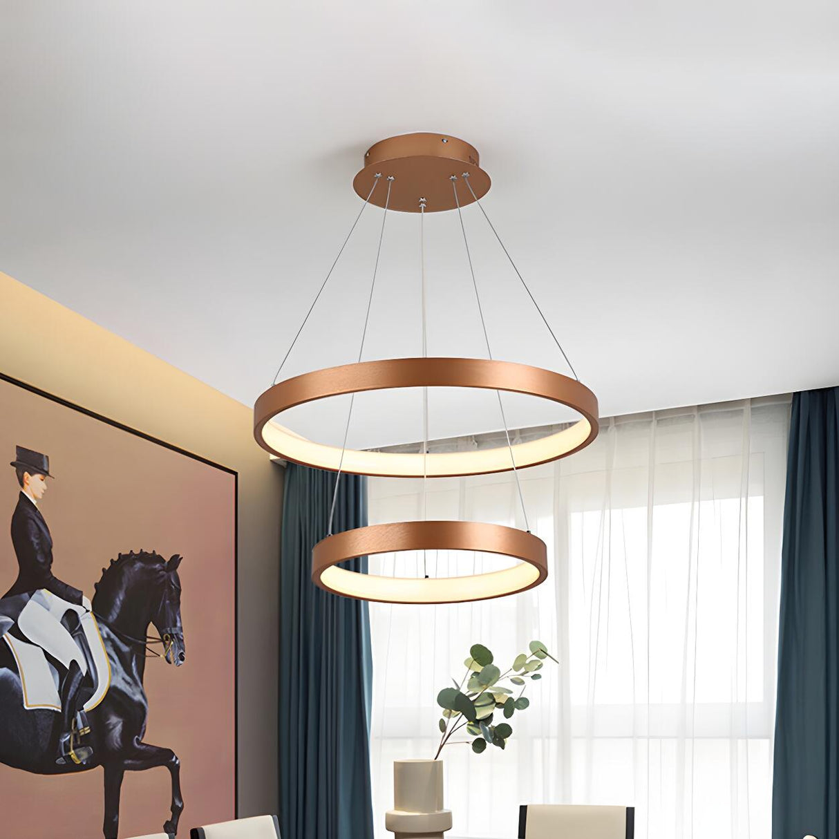 Modern Dining Room Gold Ring LED Pendant Light Chandelier Image - 6