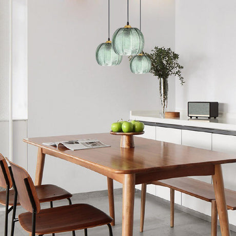 Modern Dining Room Green Leaf Pattern Glass Pendant Lights Image - 1