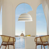 Modern Dining Room Layered White Metal Dome Pendant Light Image - 1