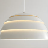 Modern Dining Room Layered White Metal Dome Pendant Light Image - 11