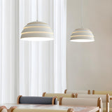 Modern Dining Room Layered White Metal Dome Pendant Light Image - 5