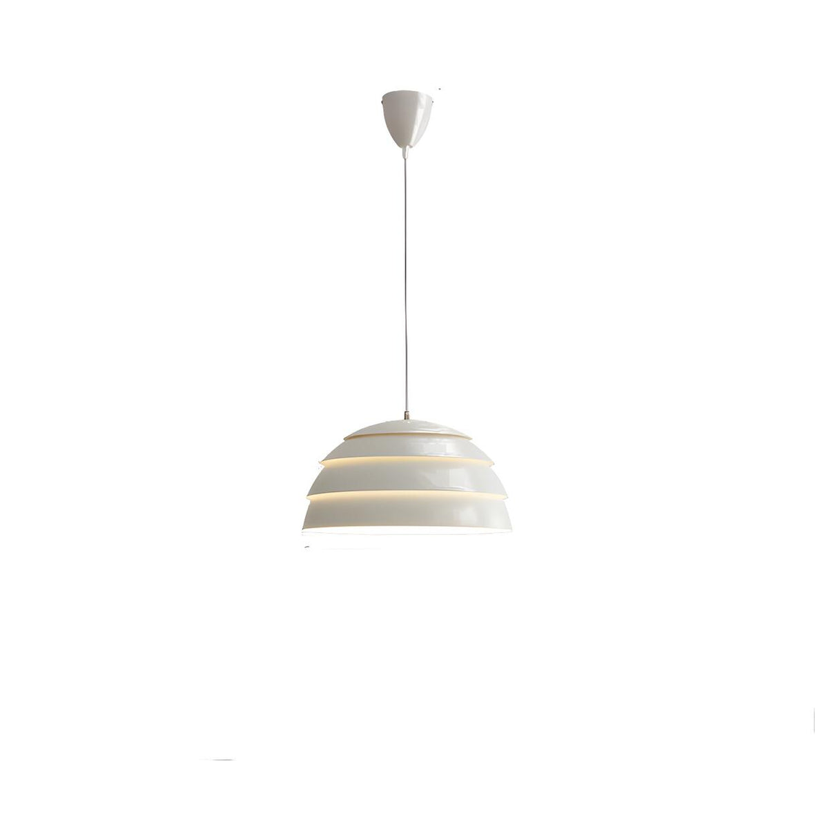 Modern Dining Room Layered White Metal Dome Pendant Light Image - 7