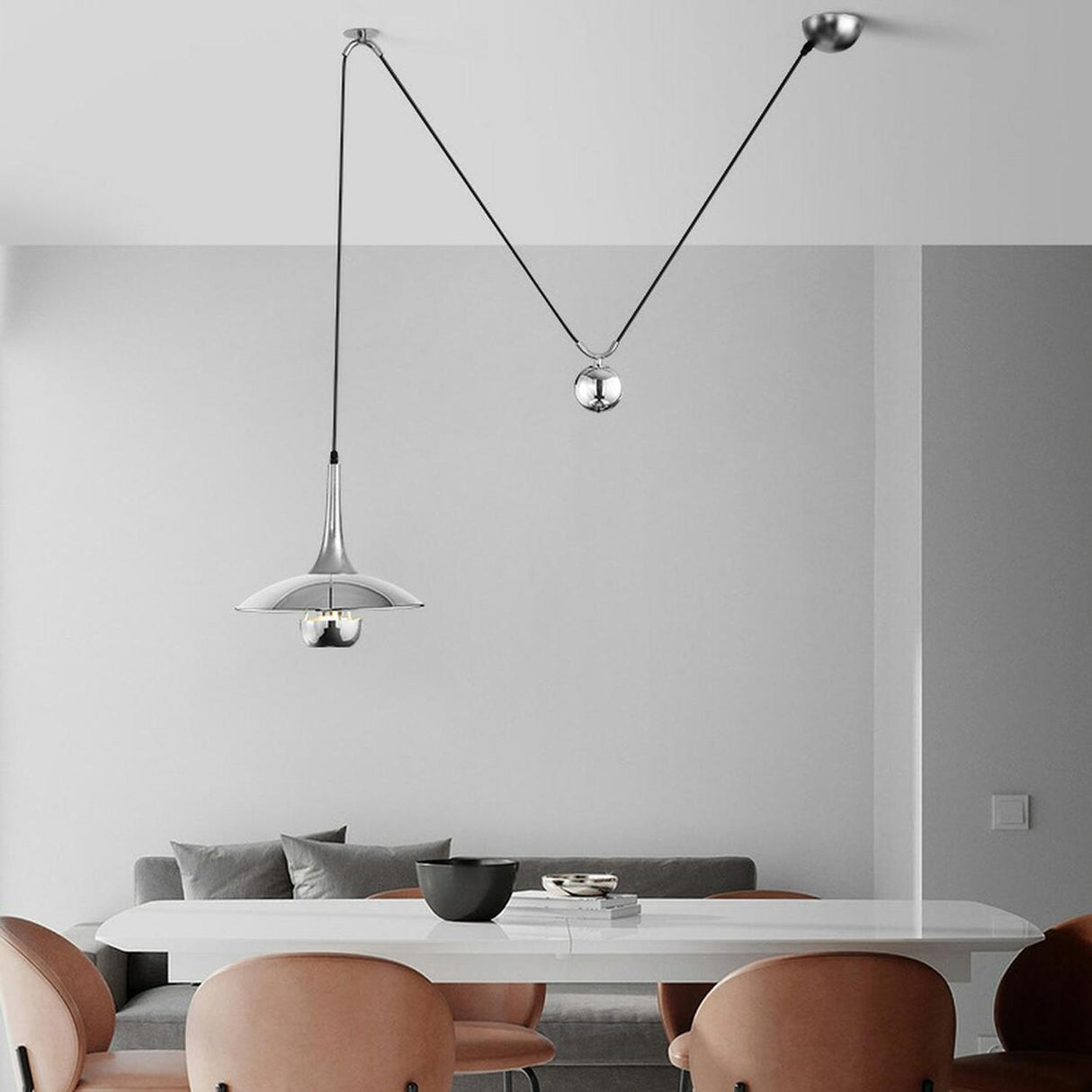 Modern Dining Room Metal Pulley System Pendant Light Image - 1