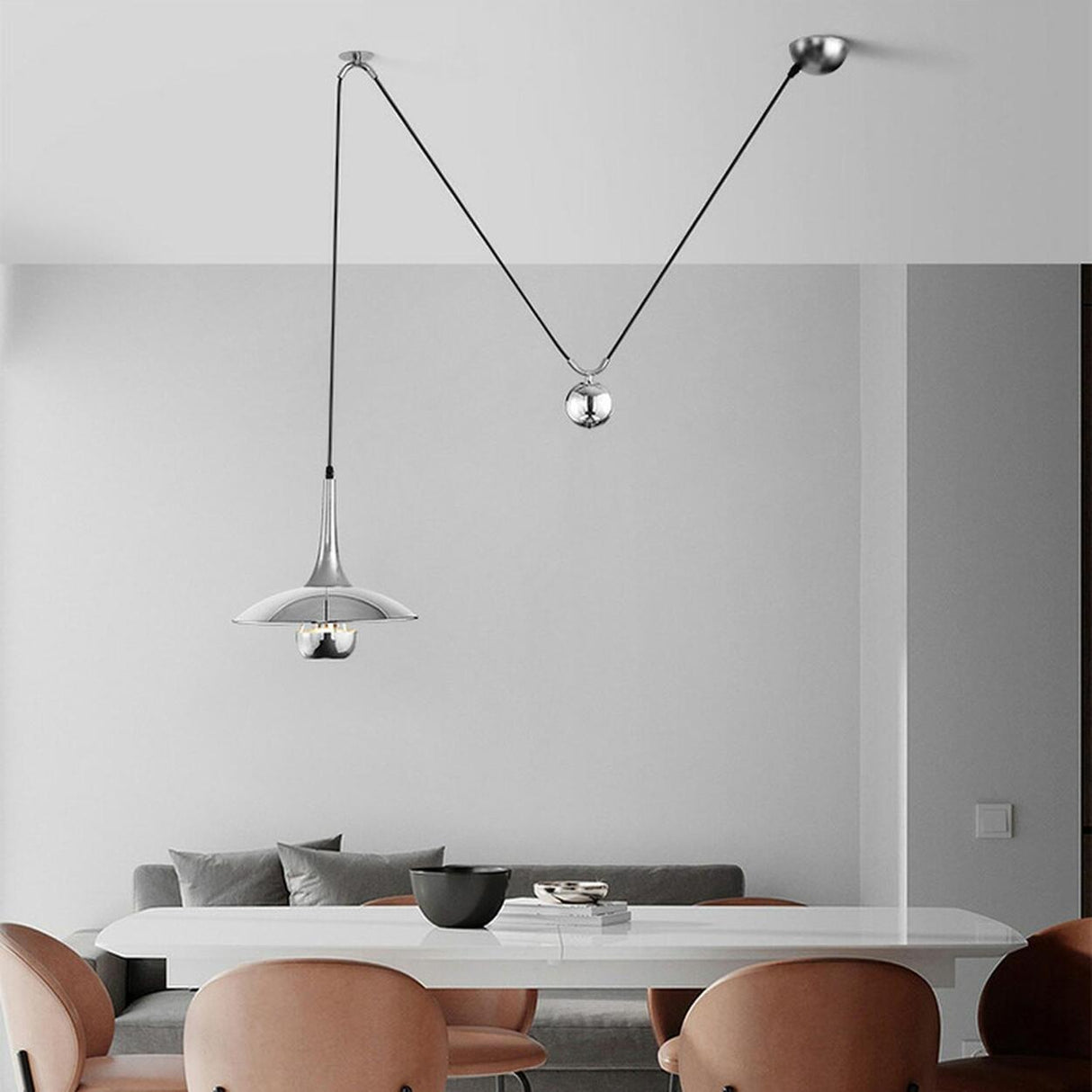 Modern Dining Room Metal Pulley System Pendant Light Image - 18