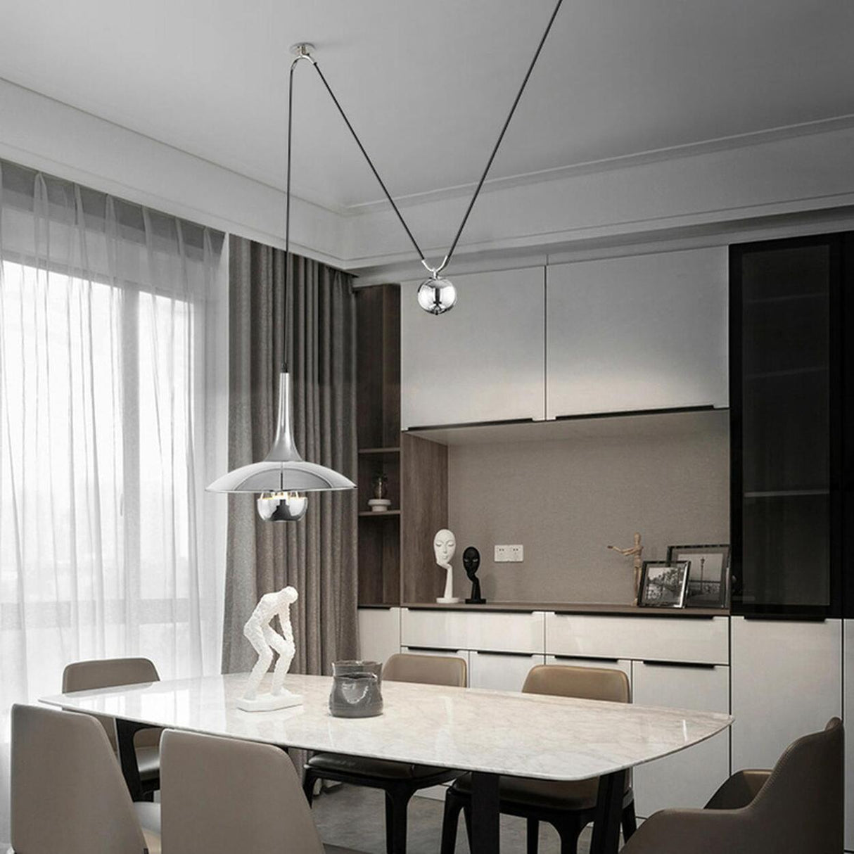 Modern Dining Room Metal Pulley System Pendant Light Image - 6