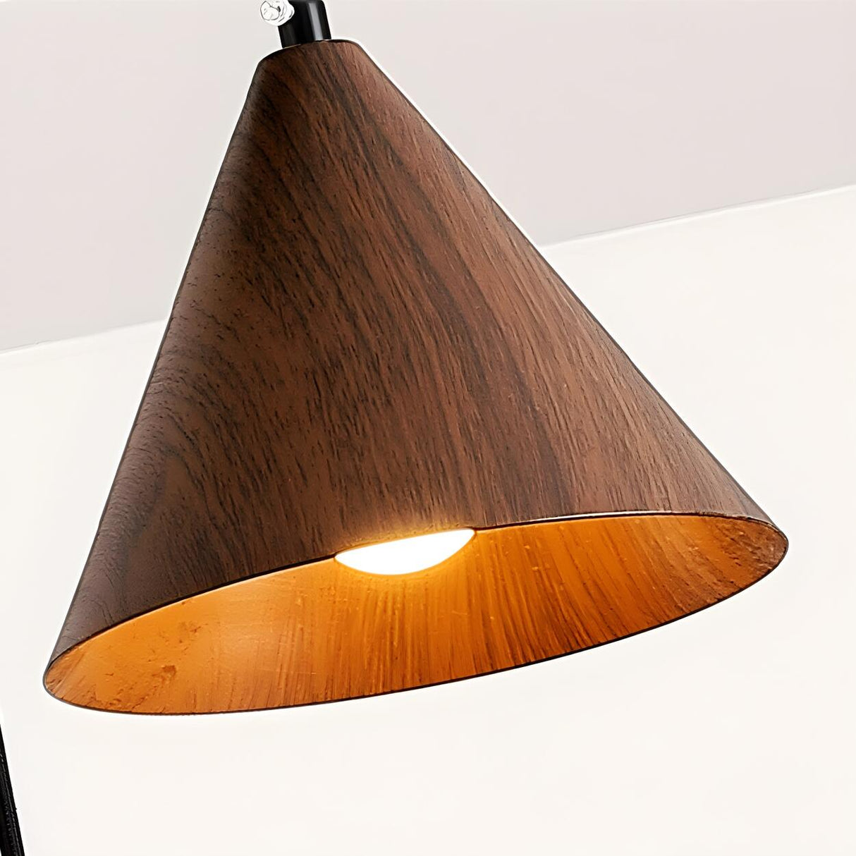 Modern Dining Room Metal Wood Color Cone Pendant Light Image - 12