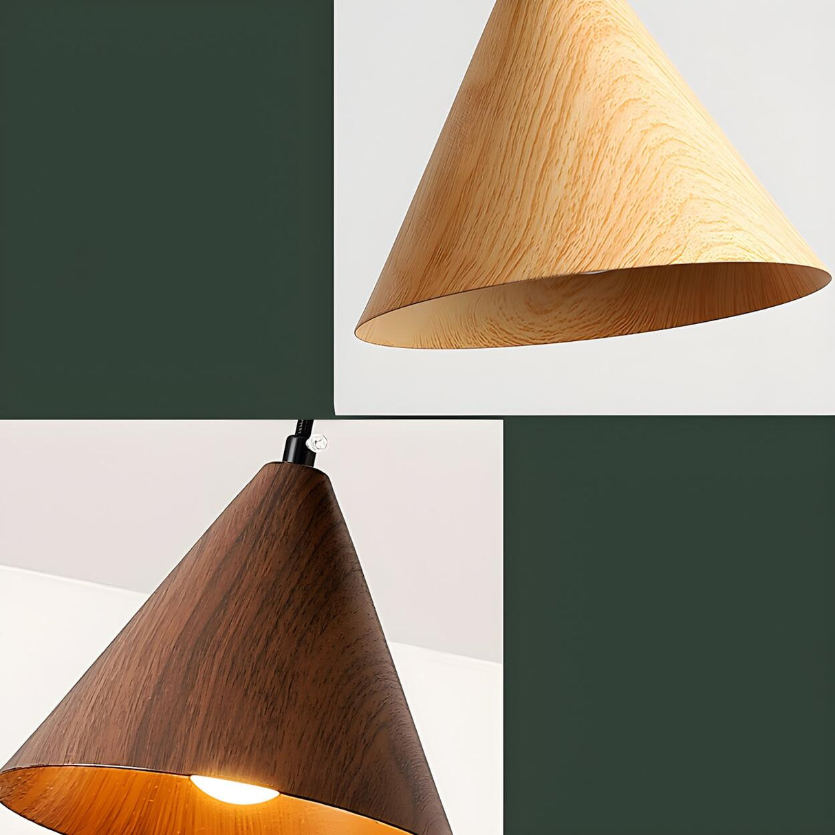 Modern Dining Room Metal Wood Color Cone Pendant Light Image - 13