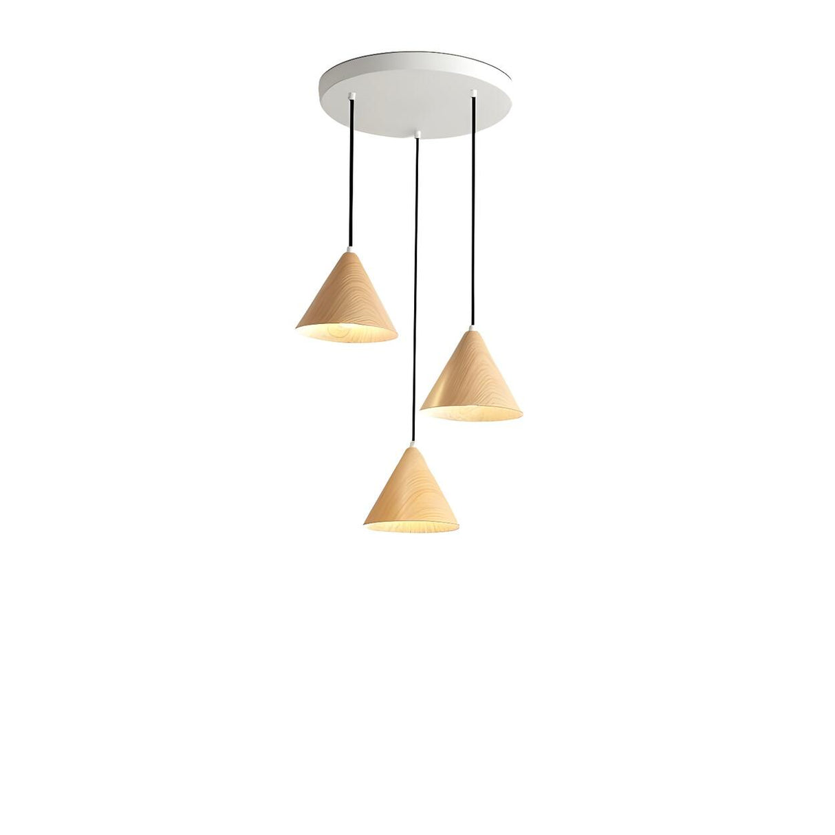 Modern Dining Room Metal Wood Color Cone Pendant Light Image - 5