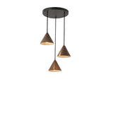 Modern Dining Room Metal Wood Color Cone Pendant Light Image - 7