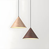 Modern Dining Room Metal Wood Color Cone Pendant Light Image - 8