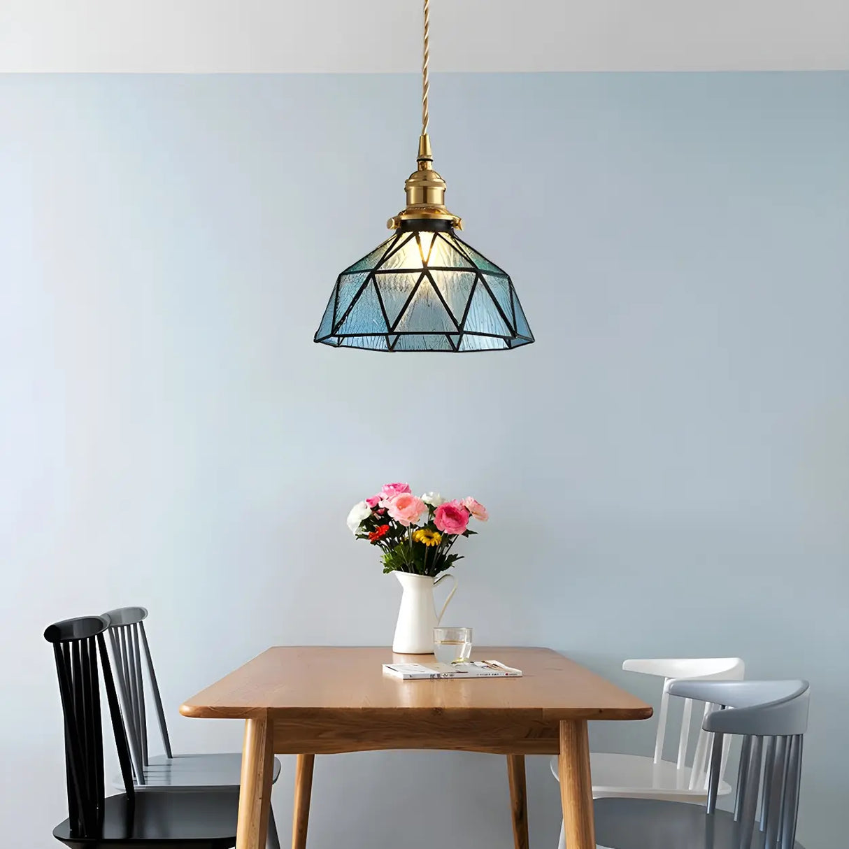 Modern Dining Room Multicolor Dome Glass Pendant Light Image - 4