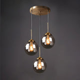 Modern Dining Room Smoke Gray Glass 3 Globes Pendant Light Image - 1