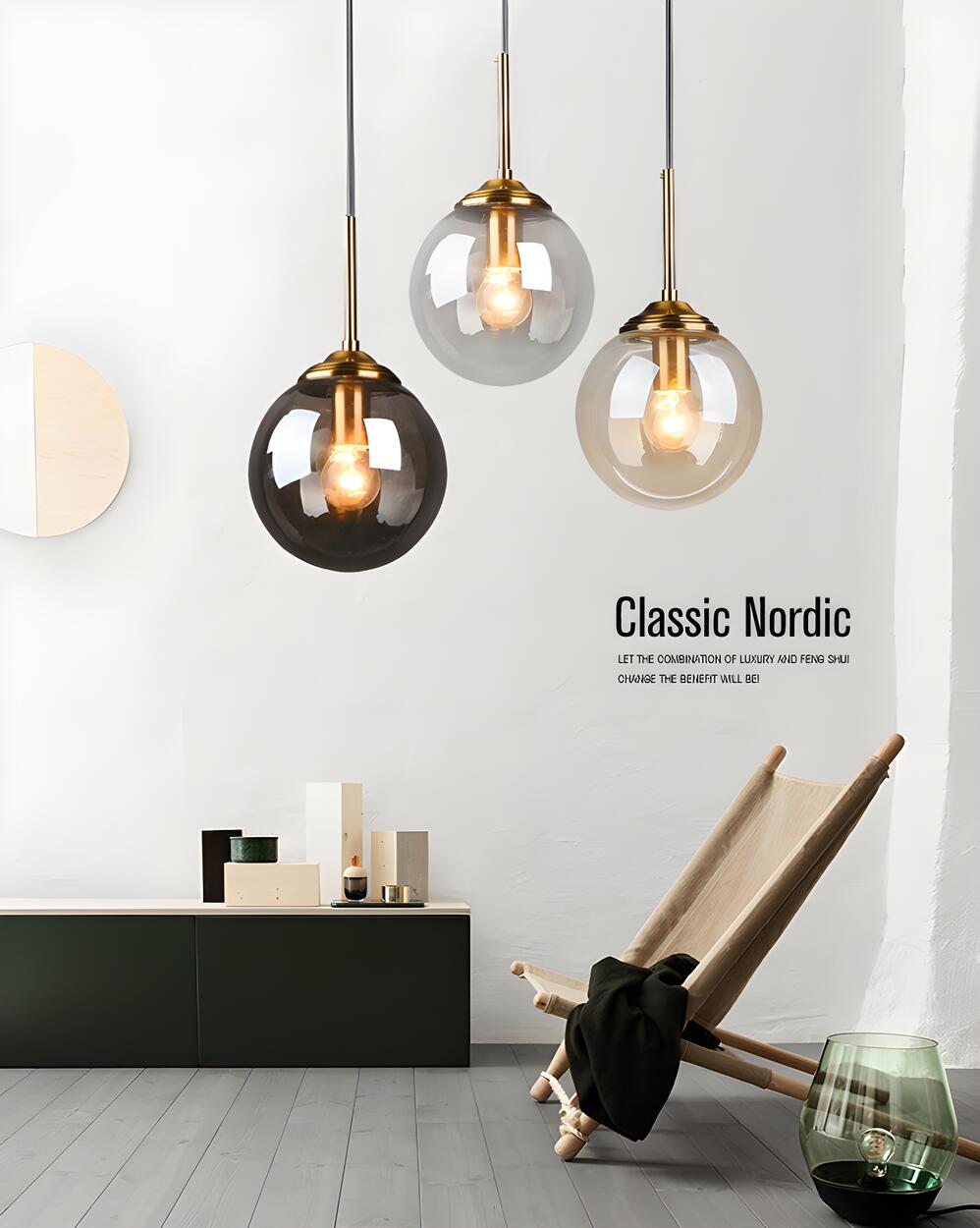 Modern Dining Room Smoke Gray Glass 3 Globes Pendant Light Image - 10