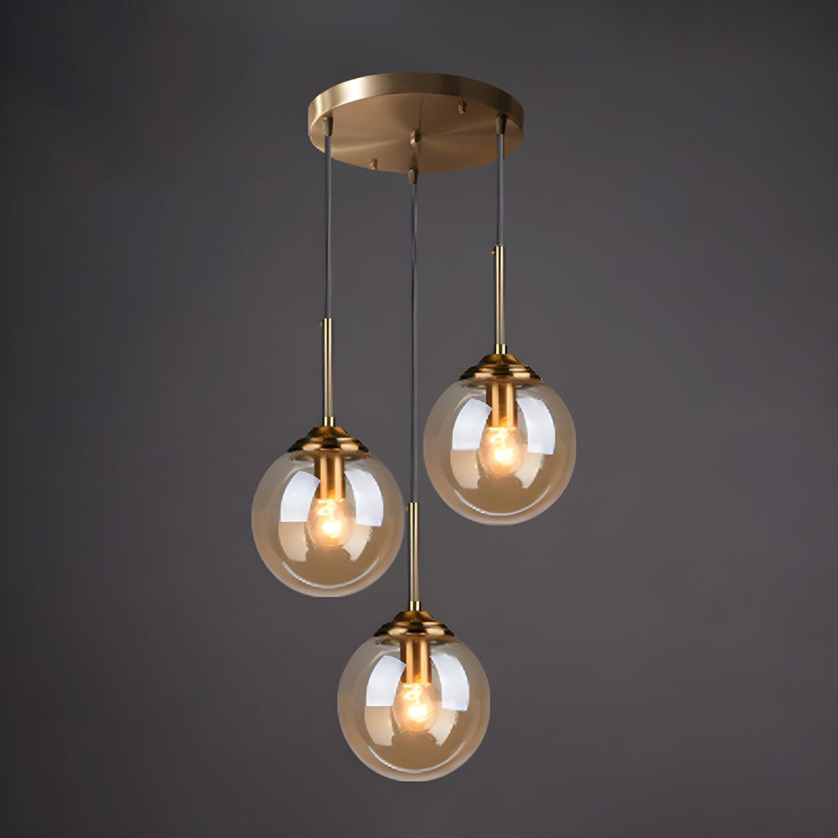 Modern Dining Room Smoke Gray Glass 3 Globes Pendant Light Image - 2