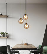 Modern Dining Room Smoke Gray Glass 3 Globes Pendant Light Image - 9