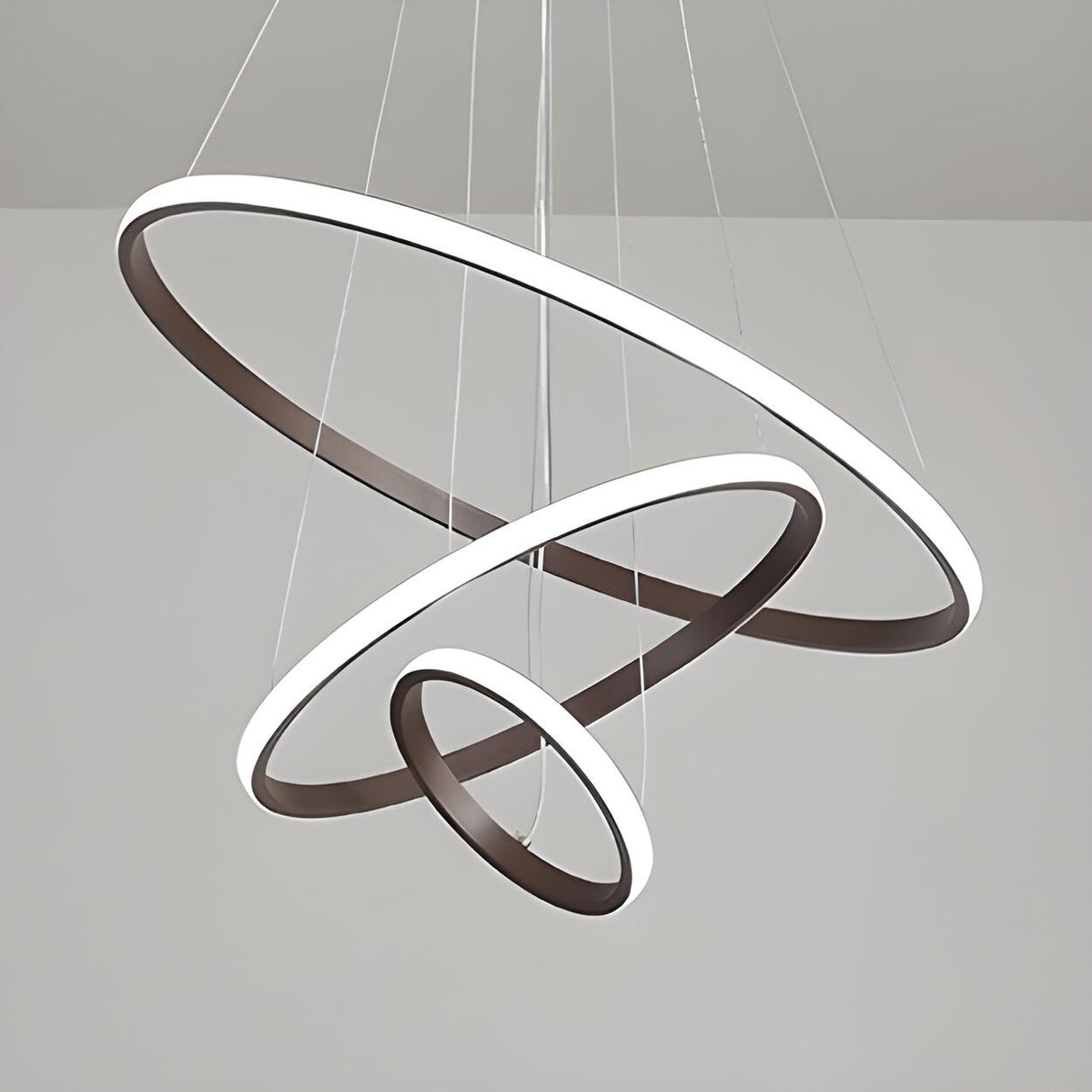 Modern Dining Room Tiered Brown Spiral Ring LED Chandelier Image - 5