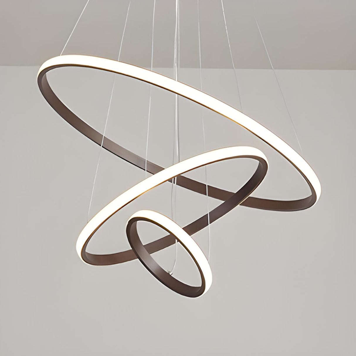 Modern Dining Room Tiered Brown Spiral Ring LED Chandelier Image - 6