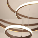 Modern Dining Room Tiered Brown Spiral Ring LED Chandelier Image - 8