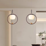 Modern Dining Room Walnut Circular Bird Pendant Light Image - 1