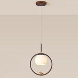 Modern Dining Room Walnut Circular Bird Pendant Light Image - 3