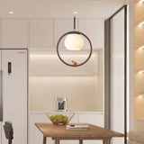 Modern Dining Room Walnut Circular Bird Pendant Light Image - 6