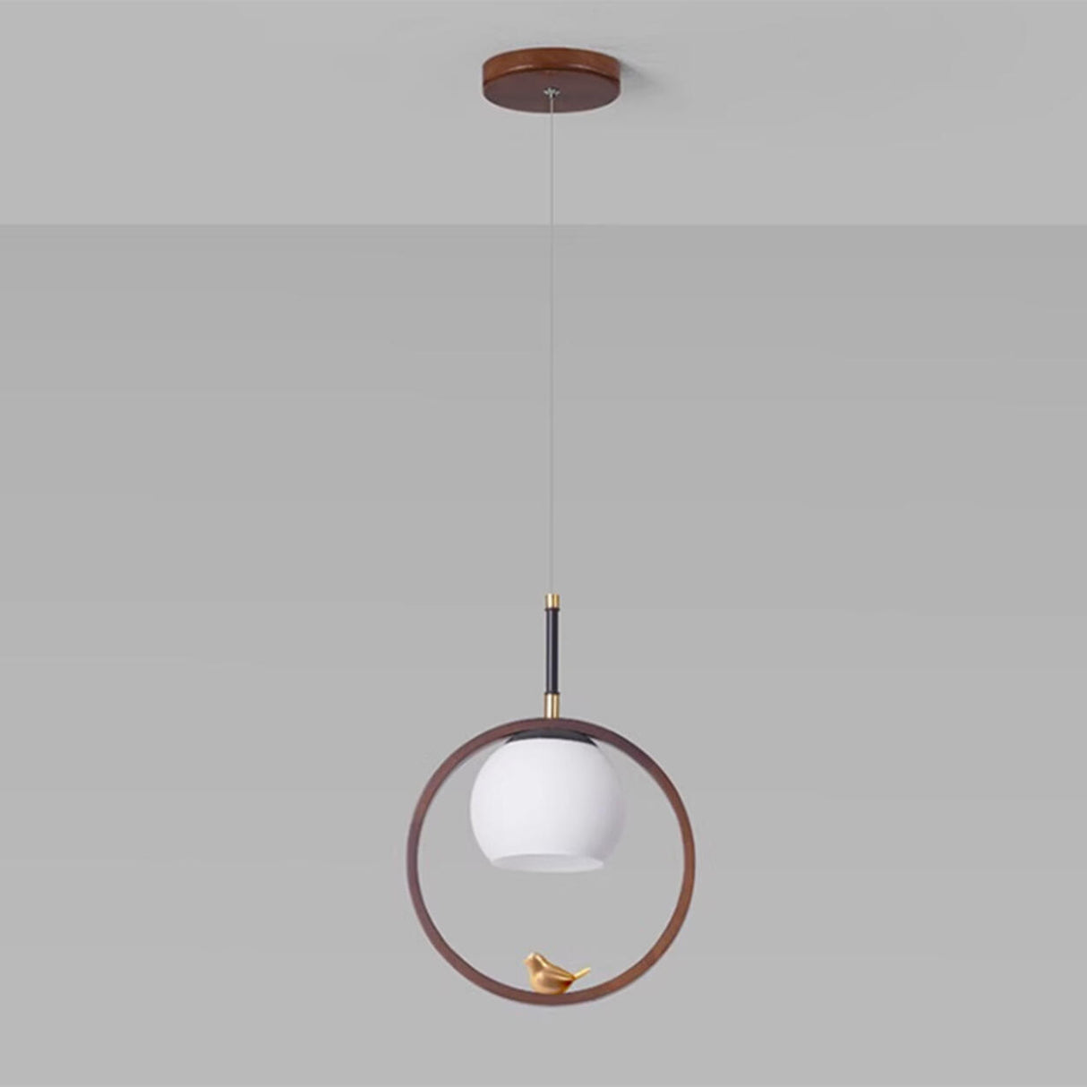 Modern Dining Room Walnut Circular Bird Pendant Light Image - 7