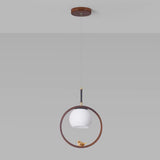 Modern Dining Room Walnut Circular Bird Pendant Light Image - 7