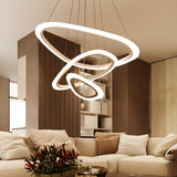 Modern Dining Room White Acrylic LED Ring Pendant Chandelier Image - 2