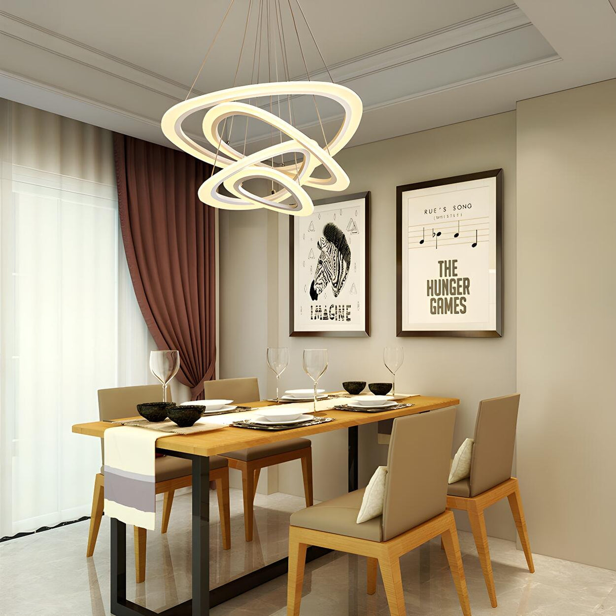 Modern Dining Room White Acrylic LED Ring Pendant Chandelier Image - 3