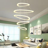 Modern Dining Room White Acrylic LED Ring Pendant Chandelier Image - 4