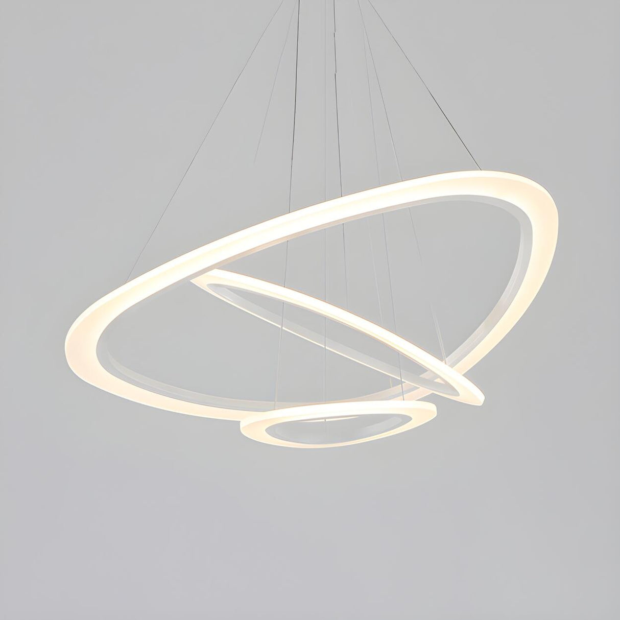 Modern Dining Room White Acrylic LED Ring Pendant Chandelier Image - 7