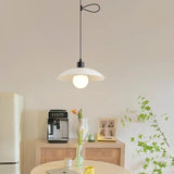 Modern Dining Room White Dome Adjustable Arm Pendant Light Image - 5