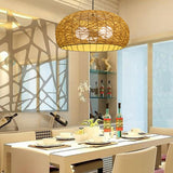 Modern Dining Room Woven Rattan Dome Pendant Chandelier Image - 1