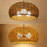 Modern Dining Room Woven Rattan Dome Pendant Chandelier Image - 10