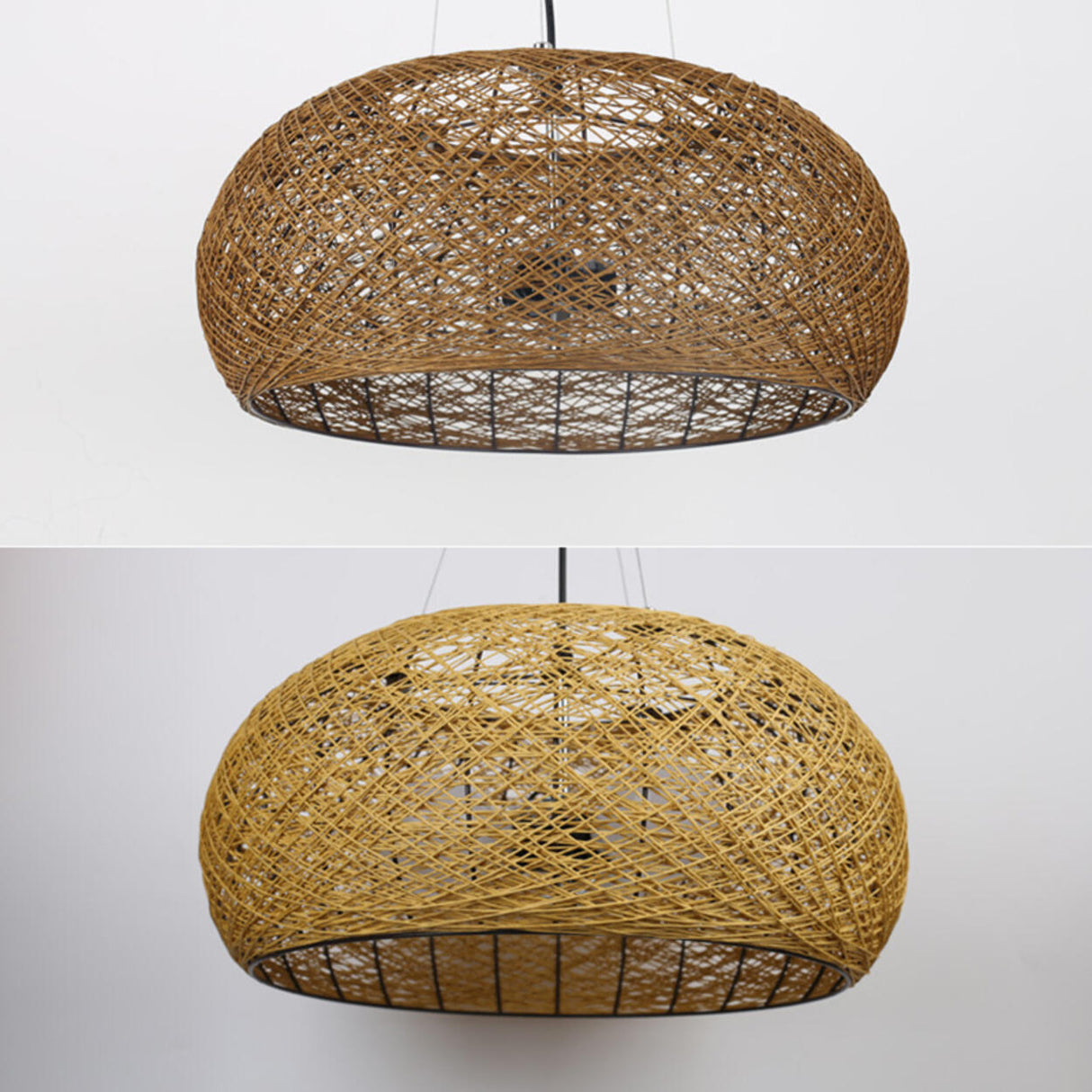 Modern Dining Room Woven Rattan Dome Pendant Chandelier Image - 11