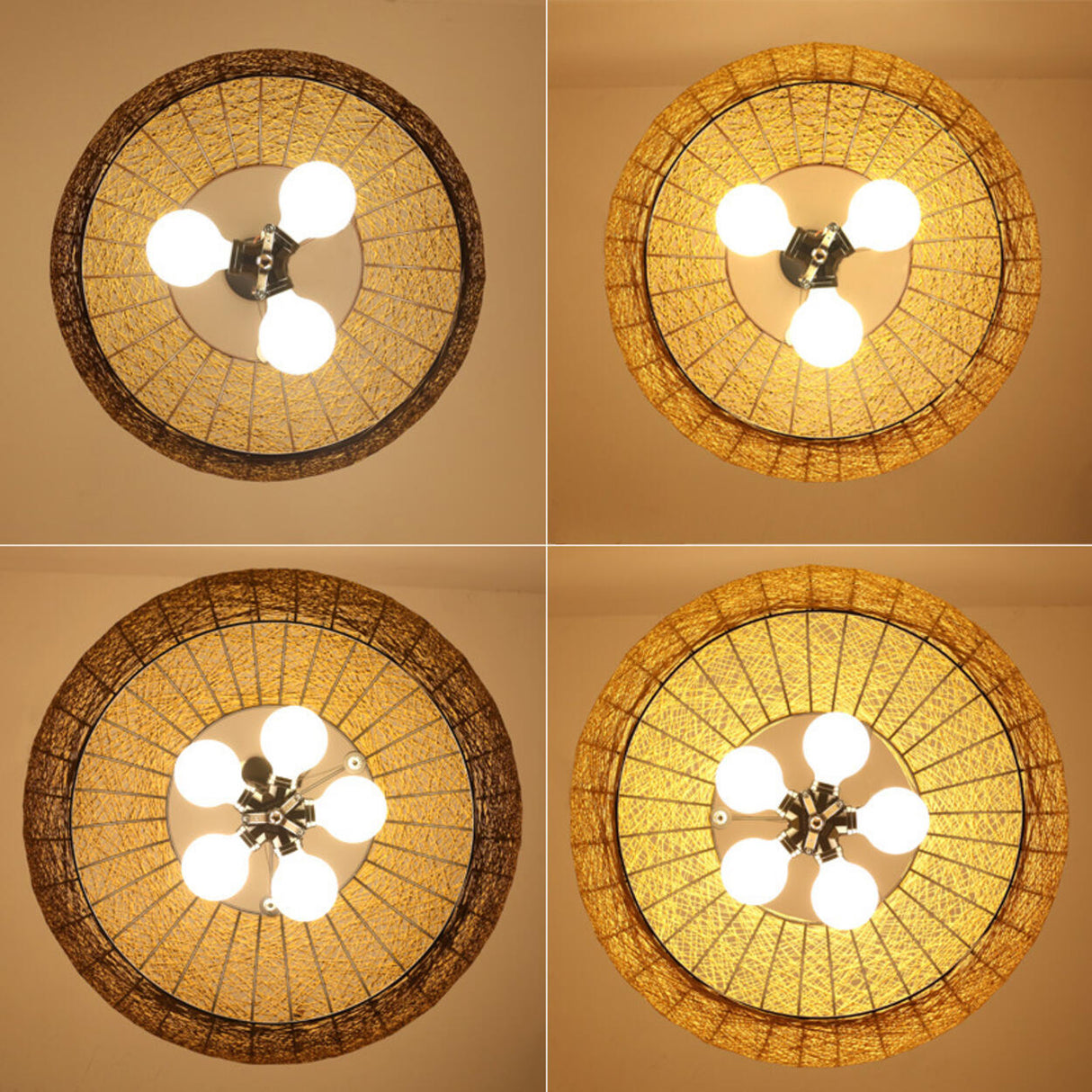 Modern Dining Room Woven Rattan Dome Pendant Chandelier Image - 12